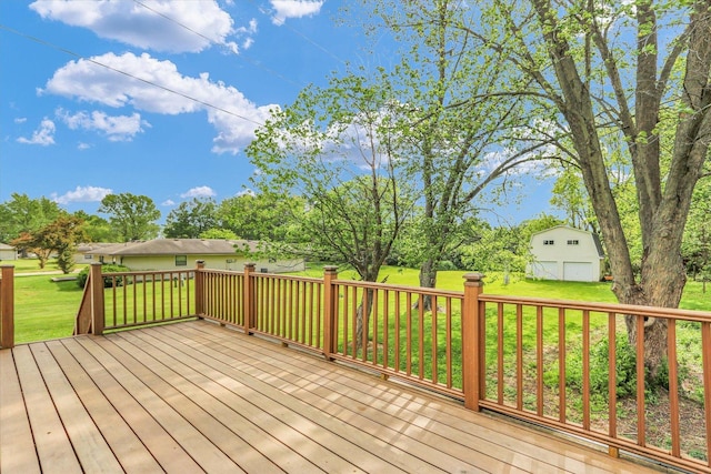 1801 Cindy Lynn St, Urbana, IL 61802 - wooden terrace with a garage, an outdoor structure, and a yard