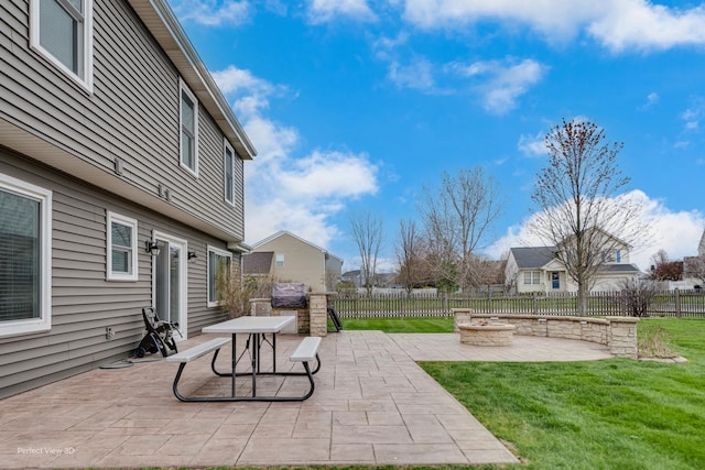 view of patio / terrace with a fire pit and a fenced backyard