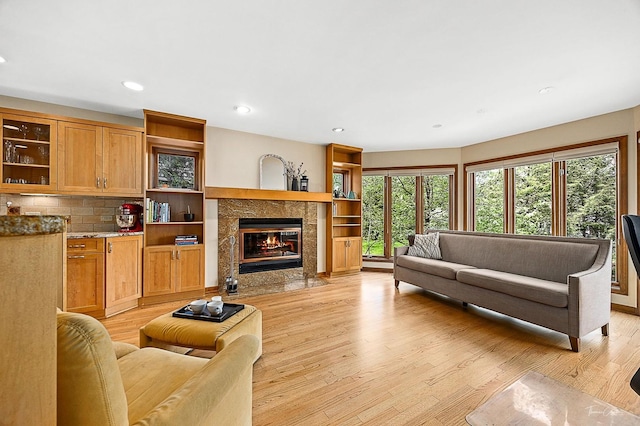 2111 Belleau Woods Ct, Wheaton, IL 60189 - living room with recessed lighting, light wood finished floors, and a fireplace