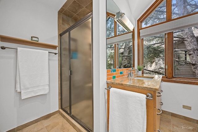 2111 Belleau Woods Ct, Wheaton, IL 60189 - bathroom featuring plenty of natural light, baseboards, and a shower stall