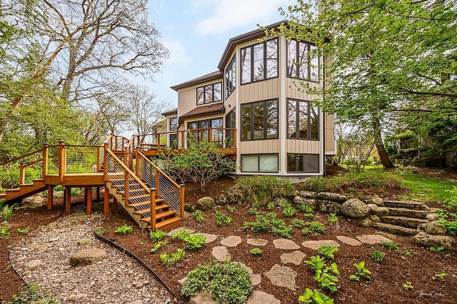 2111 Belleau Woods Ct, Wheaton, IL 60189 - rear view of house with a wooden deck and stairs
