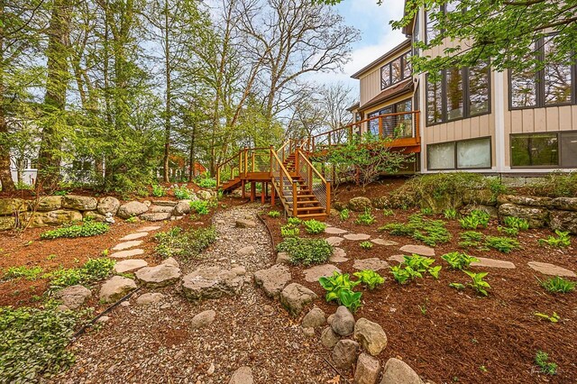 2111 Belleau Woods Ct, Wheaton, IL 60189 - view of yard featuring stairs and a deck