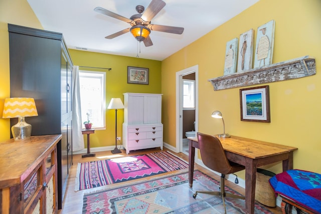 4432 N Racine Ave Unit 3S, Chicago, IL 60640 - office space featuring ceiling fan, baseboards, light wood-type flooring, and visible vents