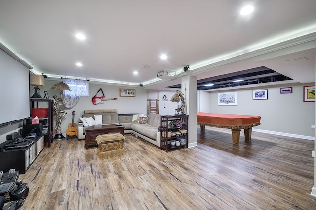 1616 Albermarle Ct, Naperville, IL 60563 - living room featuring baseboards, wood finished floors, pool table, and recessed lighting
