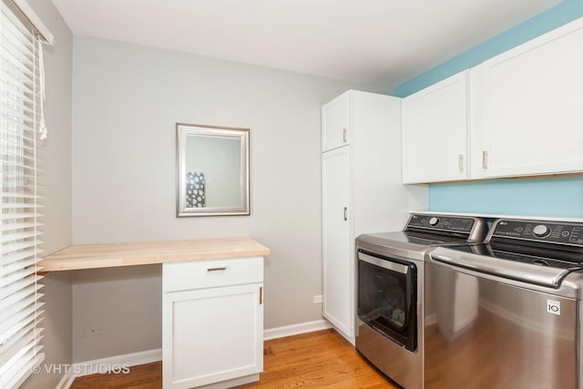 1616 Albermarle Ct, Naperville, IL 60563 - clothes washing area featuring cabinet space, light wood-style floors, baseboards, and washer and dryer