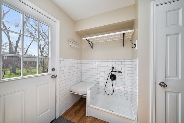 1616 Albermarle Ct, Naperville, IL 60563 - doorway with tile walls, a wainscoted wall, and light wood-type flooring