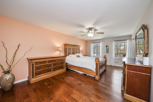1616 Albermarle Ct, Naperville, IL 60563 - bedroom featuring dark wood finished floors, visible vents, baseboards, and ceiling fan