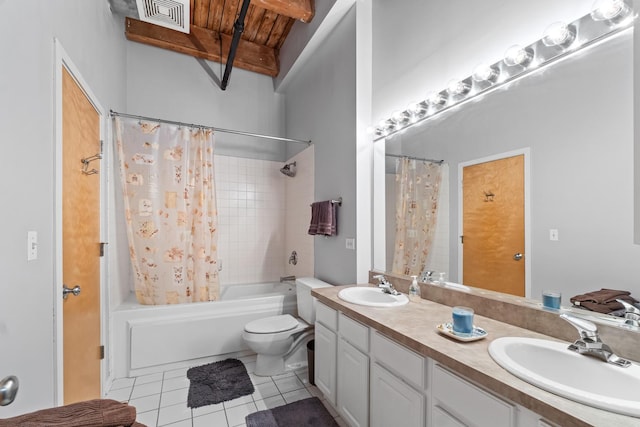 1740 N Maplewood Ave Unit 102, Chicago, IL 60647 - full bathroom featuring wooden ceiling, tile patterned flooring, a sink, and beamed ceiling