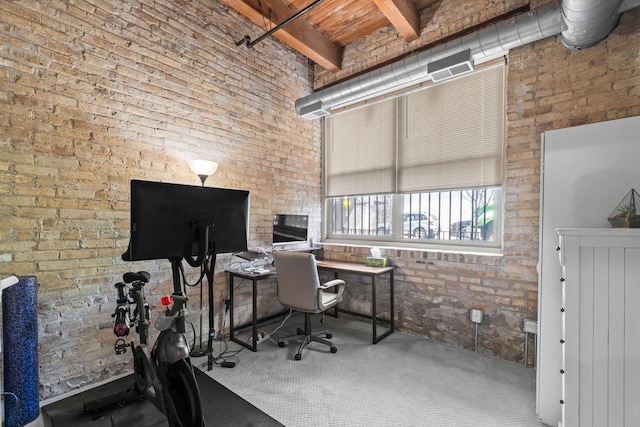 1740 N Maplewood Ave Unit 102, Chicago, IL 60647 - carpeted office featuring brick wall and beamed ceiling