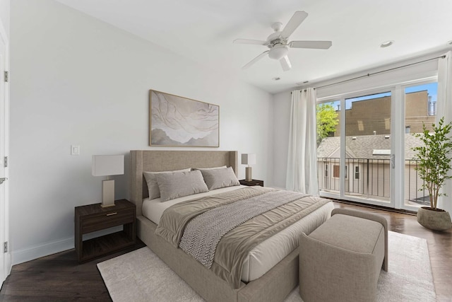 2259 W Wabansia Ave Unit 309, Chicago, IL 60647 - bedroom featuring access to outside, wood finished floors, baseboards, and ceiling fan
