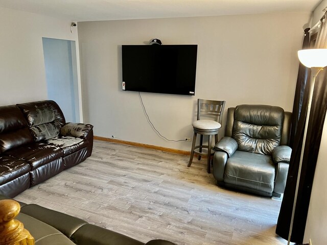 living room with baseboards and wood finished floors