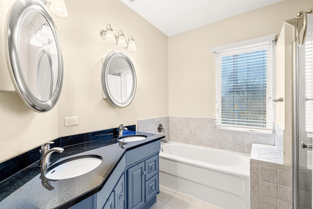 48 Hackberry Ln, Glenview, IL 60025 - full bath featuring a bath, tile patterned floors, a sink, and a healthy amount of sunlight