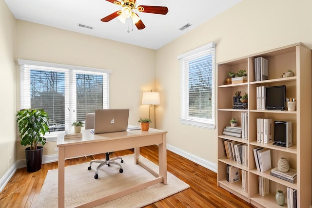 48 Hackberry Ln, Glenview, IL 60025 - office space featuring wood finished floors, visible vents, a ceiling fan, and baseboards