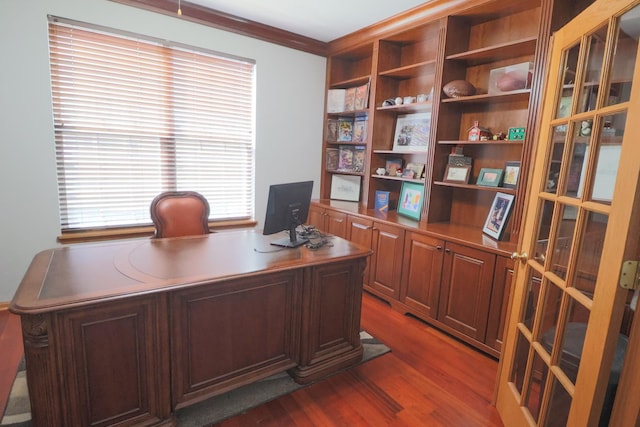 office area with dark wood-type flooring