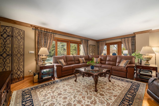 1330 Kurtis Ln, Lake Forest, IL 60045 - living room with crown molding, wood finished floors, and baseboards