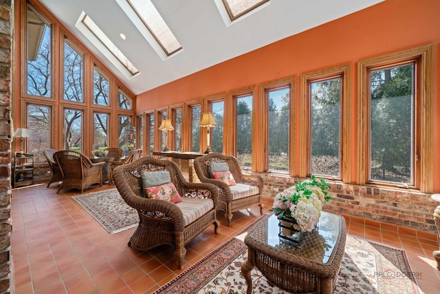 1330 Kurtis Ln, Lake Forest, IL 60045 - sunroom / solarium with a skylight, tile patterned flooring, and high vaulted ceiling