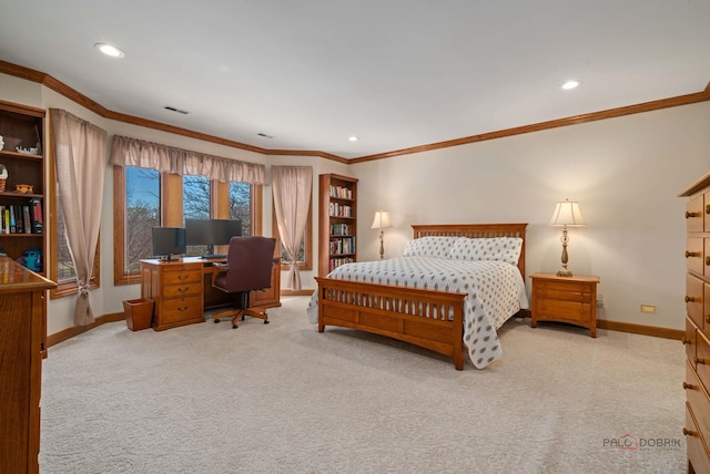 1330 Kurtis Ln, Lake Forest, IL 60045 - bedroom with carpet, baseboards, crown molding, a desk, and recessed lighting