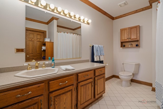 1330 Kurtis Ln, Lake Forest, IL 60045 - bathroom with vanity, toilet, crown molding, baseboards, and tile patterned floors