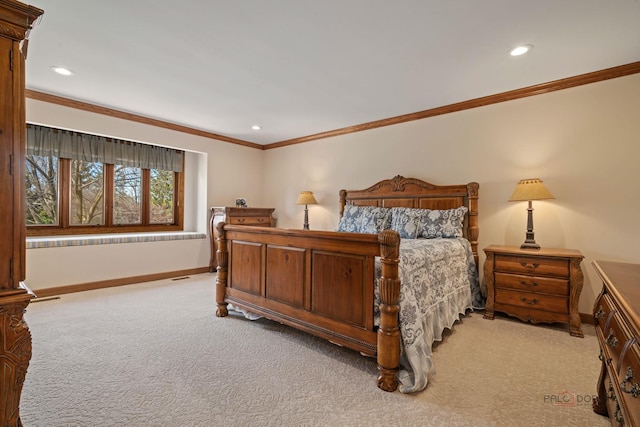 1330 Kurtis Ln, Lake Forest, IL 60045 - bedroom featuring light colored carpet, crown molding, baseboards, and recessed lighting