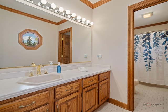 1330 Kurtis Ln, Lake Forest, IL 60045 - full bathroom with vanity, toilet, tile patterned floors, crown molding, and baseboards