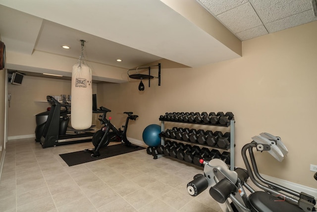1330 Kurtis Ln, Lake Forest, IL 60045 - exercise area featuring baseboards, recessed lighting, and light tile patterned flooring