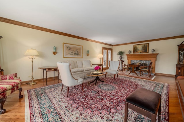 1330 Kurtis Ln, Lake Forest, IL 60045 - living area with wood finished floors, baseboards, crown molding, and a fireplace