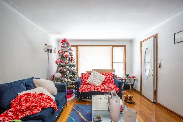 living room featuring baseboards and wood finished floors