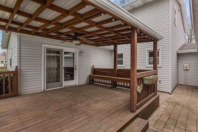 wooden deck with ceiling fan