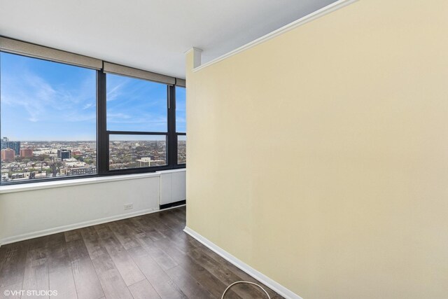 1560 N Sandburg Ter Unit 3207J, Chicago, IL 60610 - unfurnished room with baseboards, a city view, and dark wood finished floors