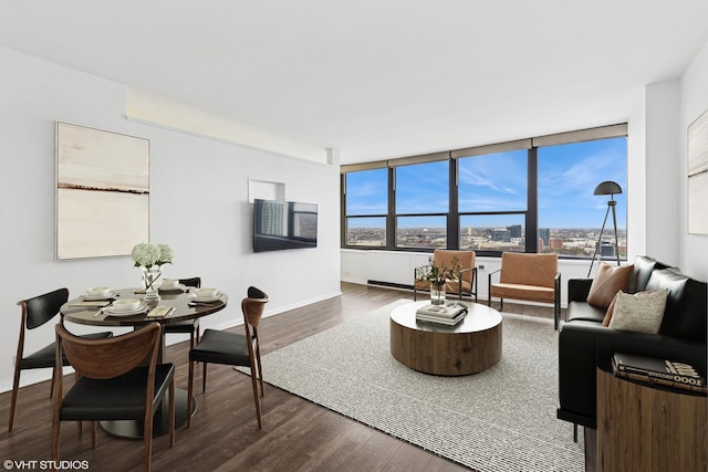 1560 N Sandburg Ter Unit 3207J, Chicago, IL 60610 - living room with dark wood-style floors and baseboards