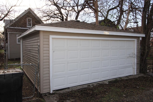 view of detached garage