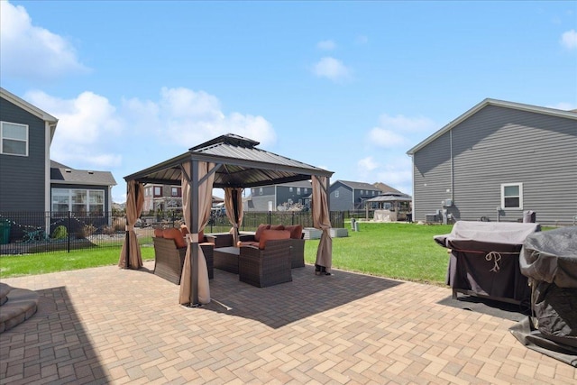 412 Towne Center Blvd, Shorewood, IL 60404 - view of patio with a gazebo, an outdoor hangout area, and fence