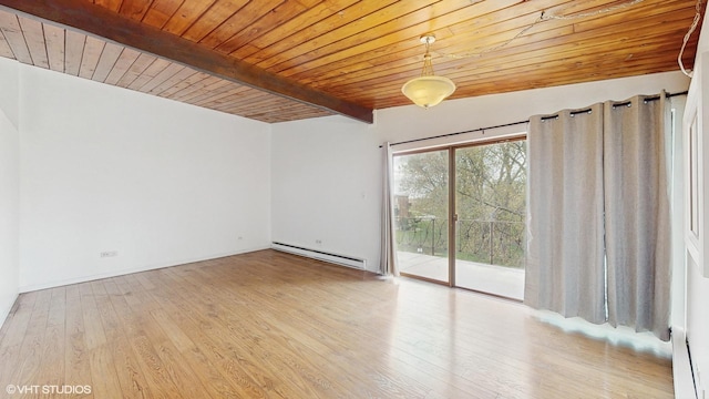 2306 Holiday Ter Unit 166, Lansing, IL 60438 - unfurnished room with wood finished floors, wood ceiling, a baseboard heating unit, and beamed ceiling