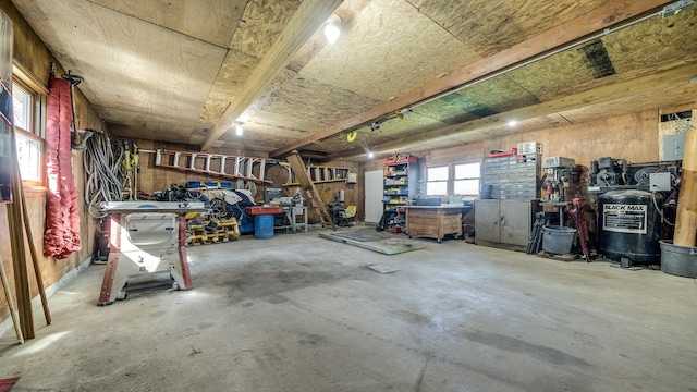 garage featuring a workshop area