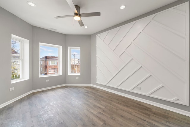 4819 W Superior St, Chicago, IL 60644 - unfurnished room with dark wood-type flooring, baseboards, recessed lighting, and ceiling fan