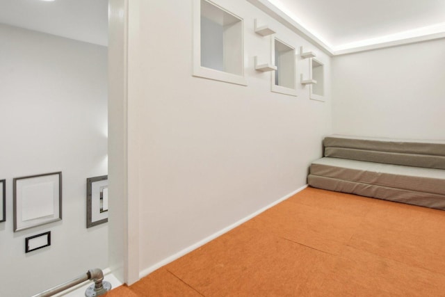 interior space with carpet floors and baseboards