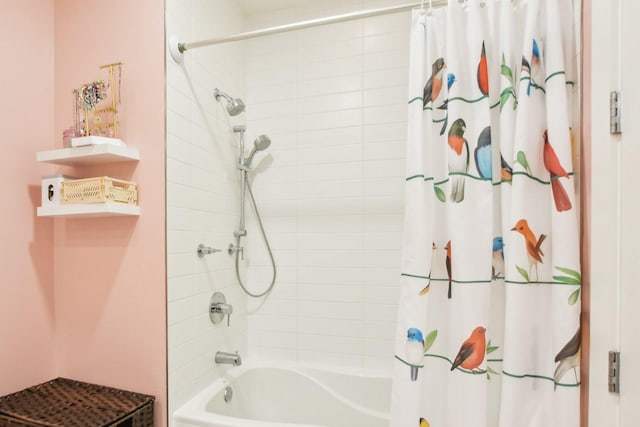 full bathroom with shower / bath combo with shower curtain