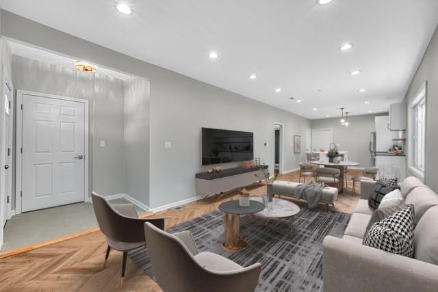 211 W 112th Pl, Chicago, IL 60628 - living room featuring recessed lighting and baseboards