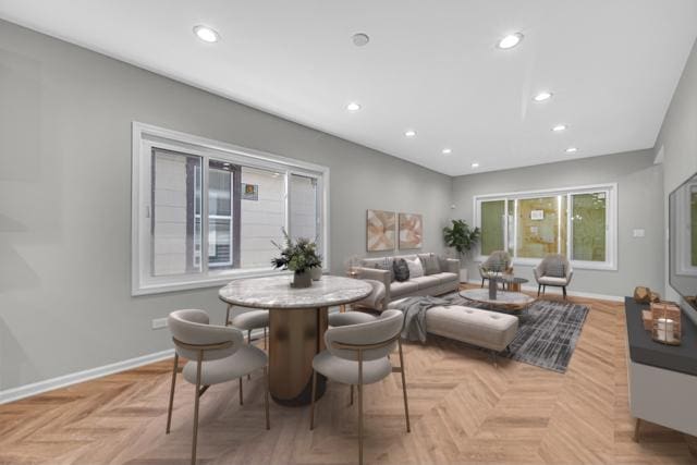 211 W 112th Pl, Chicago, IL 60628 - dining area featuring baseboards and recessed lighting