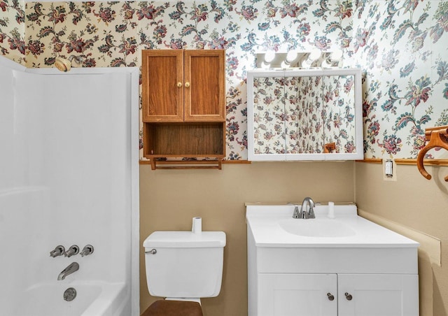 1045 Briarcliff Dr, Rantoul, IL 61866 - bathroom featuring vanity, wallpapered walls, toilet, and  shower combination