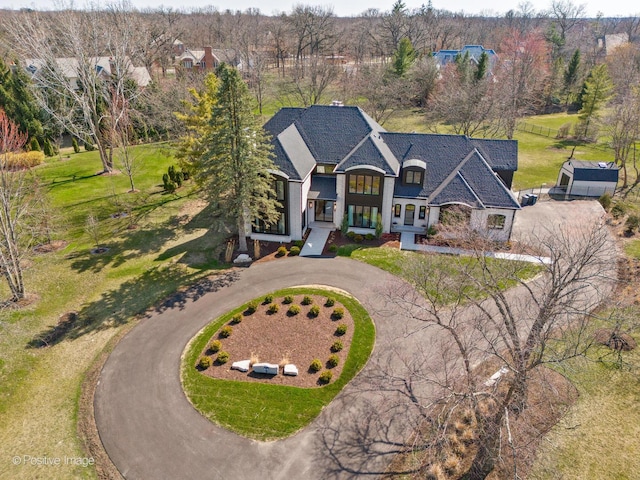 view of front of property featuring curved driveway