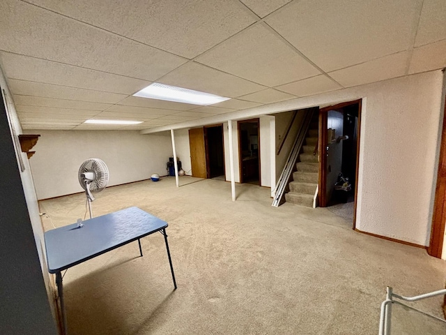 2445 Graham Rd, Belvidere, IL 61008 - finished below grade area featuring stairway, carpet floors, and a drop ceiling