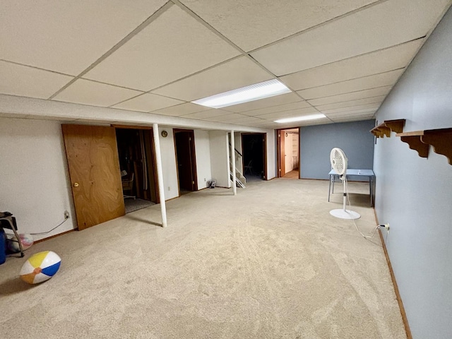 2445 Graham Rd, Belvidere, IL 61008 - finished basement with a paneled ceiling, carpet flooring, and stairway