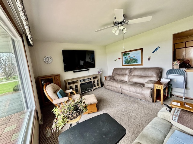2445 Graham Rd, Belvidere, IL 61008 - carpeted living area with a ceiling fan