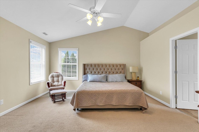 bedroom with visible vents, baseboards, and light colored carpet