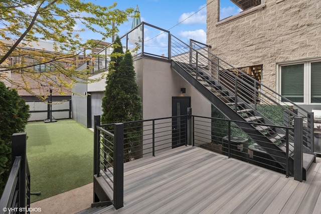 wooden terrace with stairs and fence