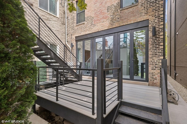 wooden terrace with french doors and stairs