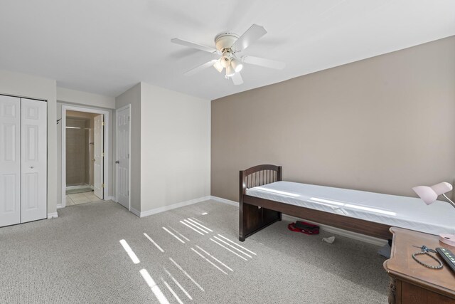 6135 W 94th St Unit C5, Oak Lawn, IL 60453 - bedroom featuring carpet, baseboards, ensuite bath, and a ceiling fan