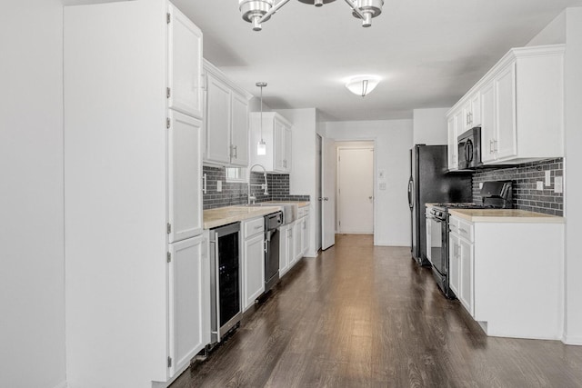 169 Waterbury Cir, Oswego, IL 60543 - kitchen featuring stainless steel appliances, beverage cooler, dark wood-type flooring, and tasteful backsplash