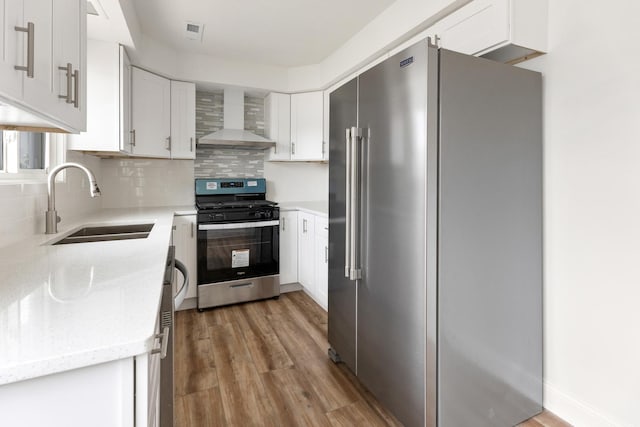 1062 Matfield Ct Unit 1062, Schaumburg, IL 60193 - kitchen with appliances with stainless steel finishes, wall chimney exhaust hood, a sink, and light wood-style flooring